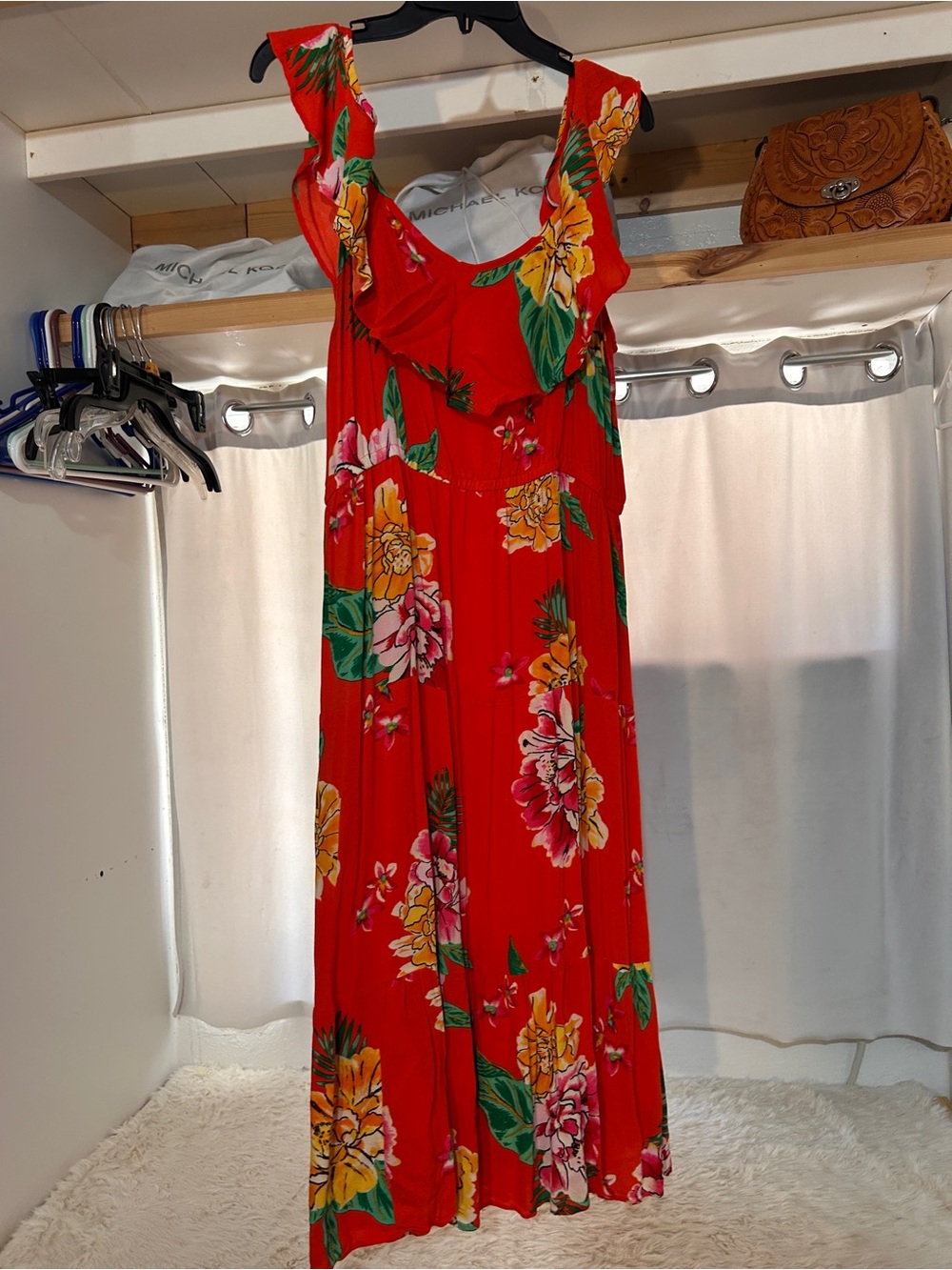 Old Navy Red Floral Ruffle Maxi Dress